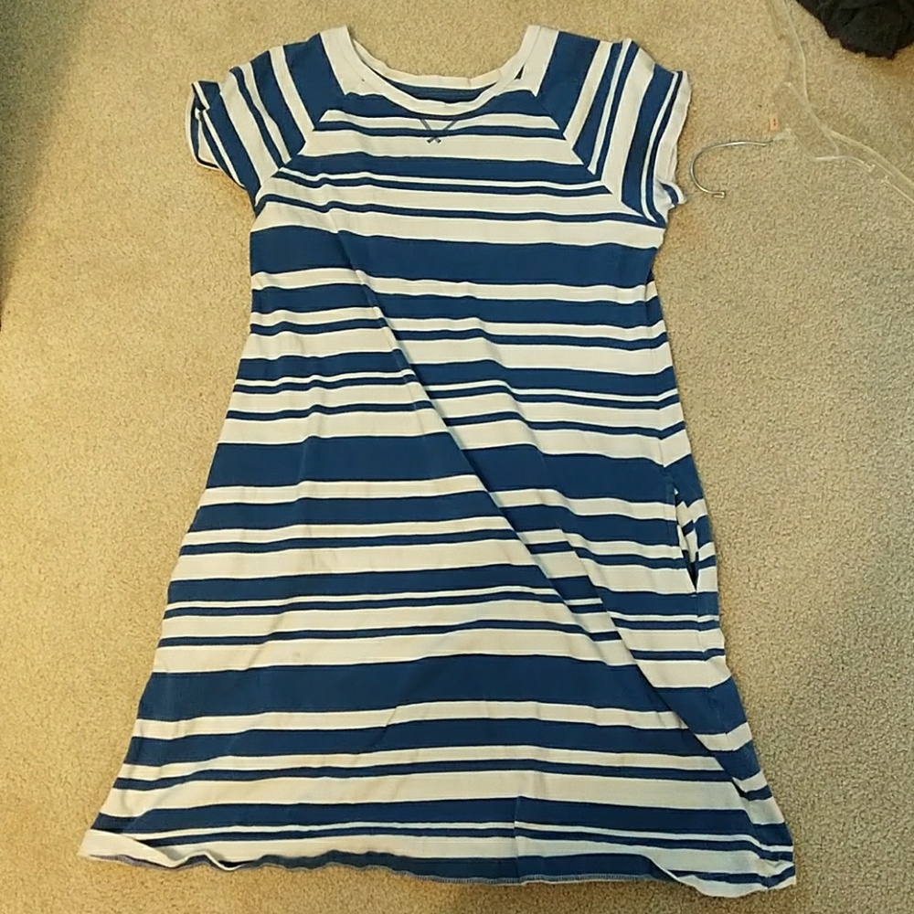A navy striped dress